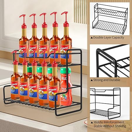 2 Tier Coffee Syrup Stand Shelf 6 Bottles Storage Shelves