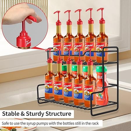 2 Tier Coffee Syrup Stand Shelf 6 Bottles Storage Shelves