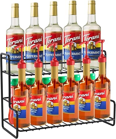 2 Tier Coffee Syrup Stand Shelf 6 Bottles Storage Shelves